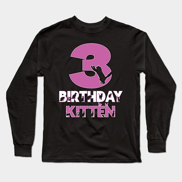 3rd Birthday Kitten Girl 3 Years Old Cute Cat Lover Party graphic Long Sleeve T-Shirt by Grabitees